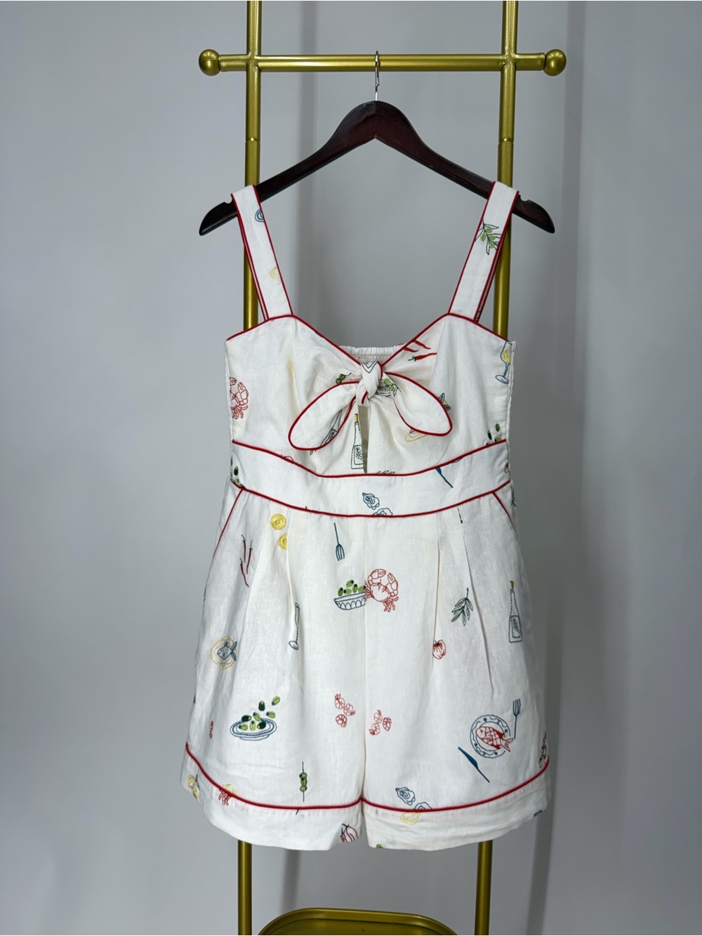 Caroline Constas White Embroidery Linen blend Romper Size Medium - Picture 4 of 12